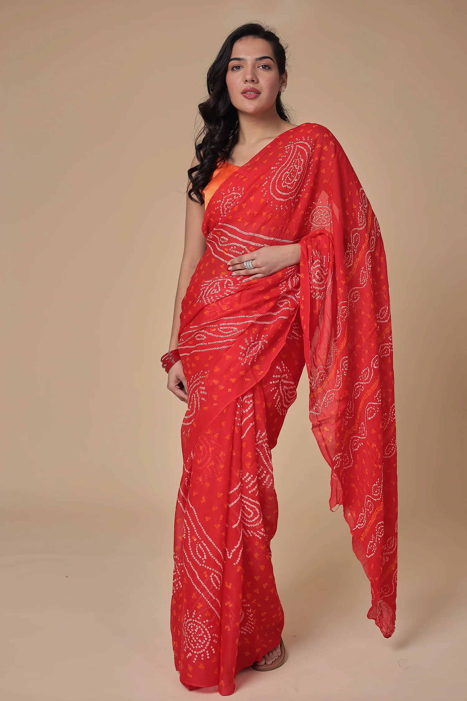 Timeless Bandhej Georgette Saree Orange